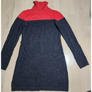 Theory Colorblock Red & Charcoal Cashmere Turtleneck Sweater Dress Size M